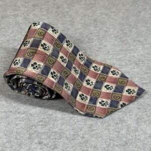 Vintage Jerry Garcia Mens Tie "Snail Garden" Pink Squares 100% Silk USA 57x3.6"